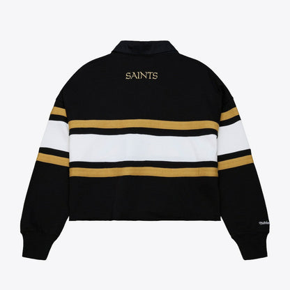 New Orleans Saints Women's Cropped Long Sleeve Rugby Polo - Black on sale