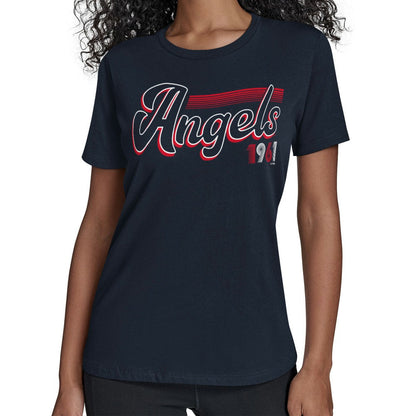Los Angeles Angels Starter Women's Groovy Script Team Fitted T-Shirt - Navy
