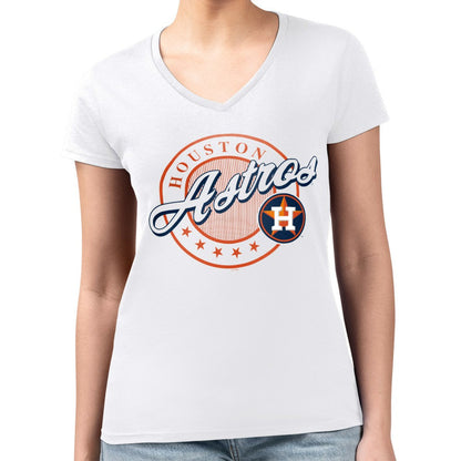 Houston Astros G-III 4Her by Carl Banks Women's Super-Slim Fit Lightweight Pinstripe Circle V-Neck T-Shirt - White