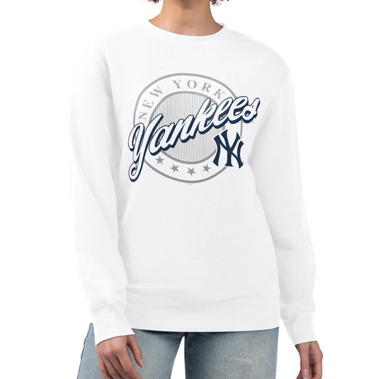 New York Yankees G-III 4Her by Carl Banks Women's Pinstripe Circle Team Fleece Pullover Sweatshirt - White