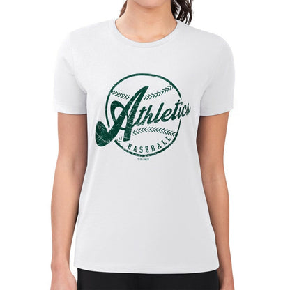 Athletics G-III 4Her by Carl Banks Women's Super-Slim Fit Lightweight Distressed Baseball Team T-Shirt - White