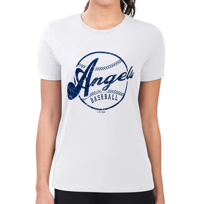 Los Angeles Angels G-III 4Her by Carl Banks Women's Super-Slim Fit Lightweight Distressed Baseball Team T-Shirt - White