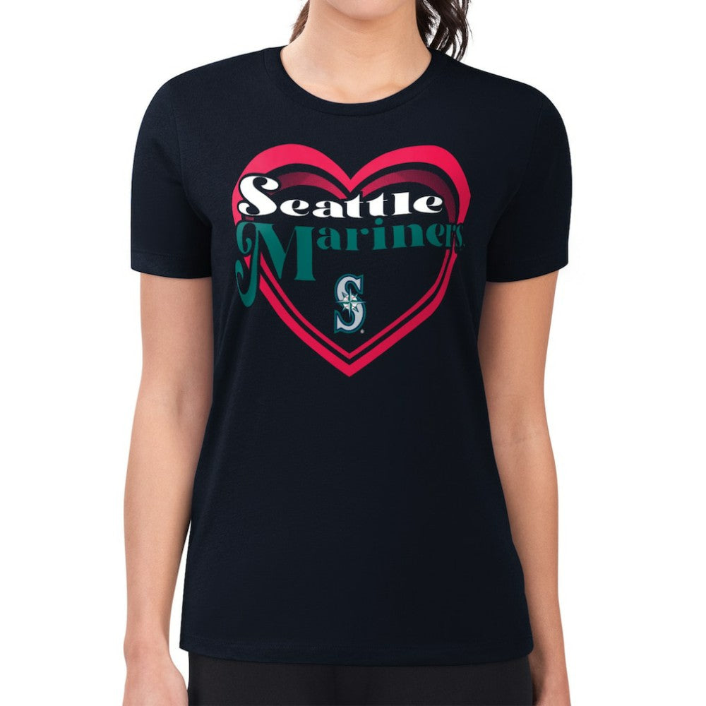 Seattle Mariners G-III 4Her by Carl Banks Women's Super-Slim Fit Lightweight Double Heart T-Shirt - Navy