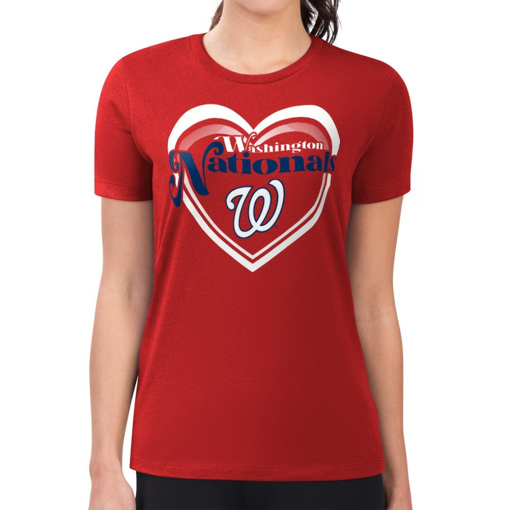 Washington Nationals G-III 4Her by Carl Banks Women's Super-Slim Fit Lightweight Double Heart T-Shirt - Red