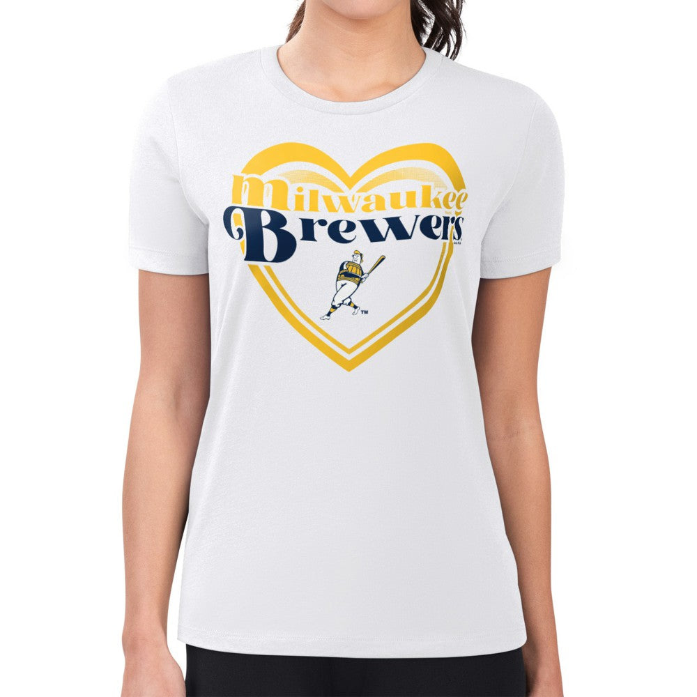 Milwaukee Brewers G-III 4Her by Carl Banks Women's Super-Slim Fit Lightweight Double Heart T-Shirt - White