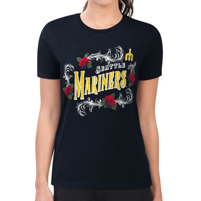 Seattle Mariners G-III 4Her by Carl Banks Women's Super-Slim Fit Lightweight Retro Roses T-Shirt - Navy