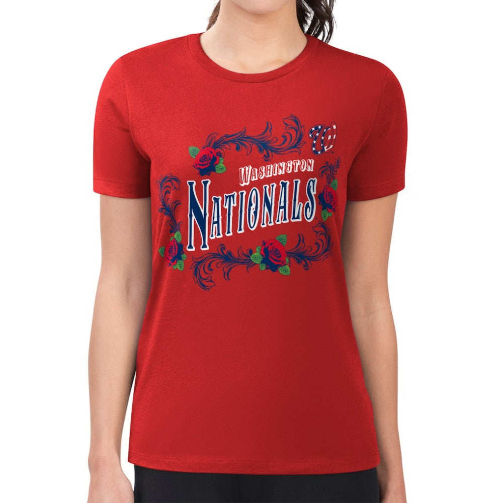 Washington Nationals G-III 4Her by Carl Banks Women's Super-Slim Fit Lightweight Retro Roses T-Shirt - Red