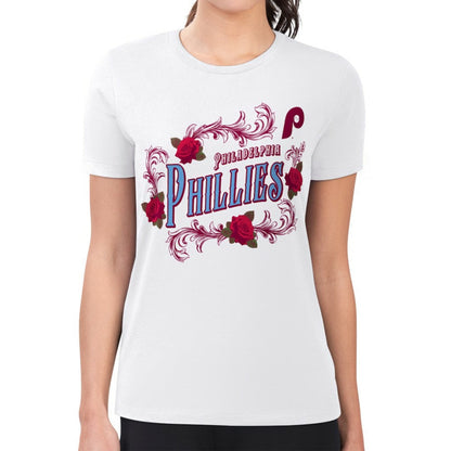 Philadelphia Phillies G-III 4Her by Carl Banks Women's Super-Slim Fit Lightweight Retro Roses T-Shirt - White