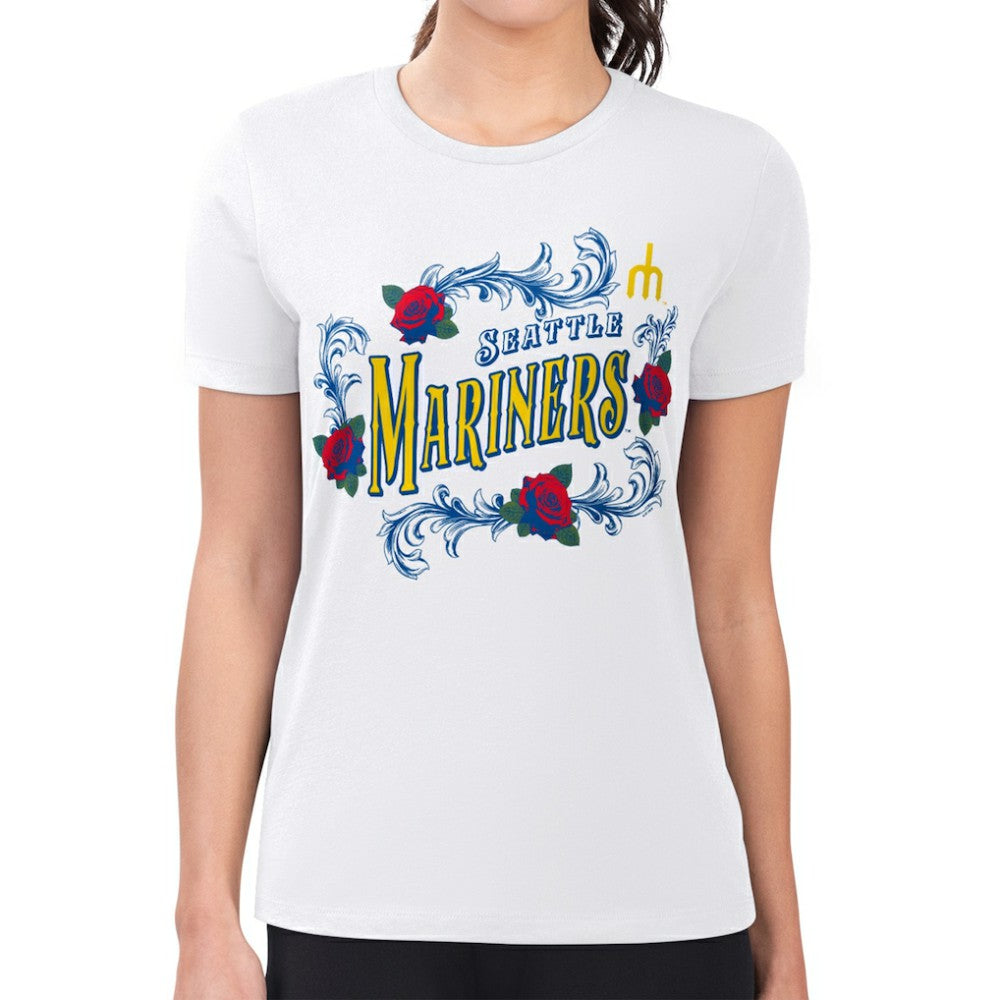 Seattle Mariners G-III 4Her by Carl Banks Women's Super-Slim Fit Lightweight Retro Roses T-Shirt - White