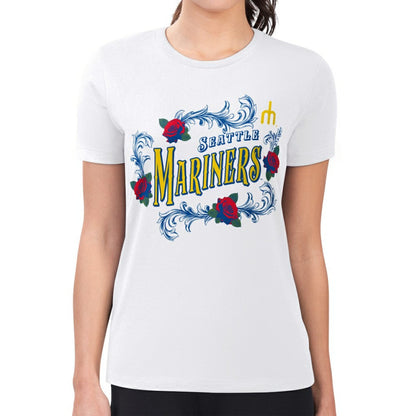 Seattle Mariners G-III 4Her by Carl Banks Women's Super-Slim Fit Lightweight Retro Roses T-Shirt - White