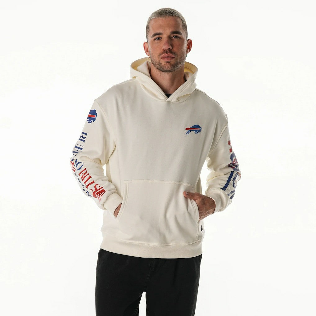 Buffalo Bills The Wild Collective Unisex Stacked Graphic Sleeve Fleece Hoodie - Cream discount