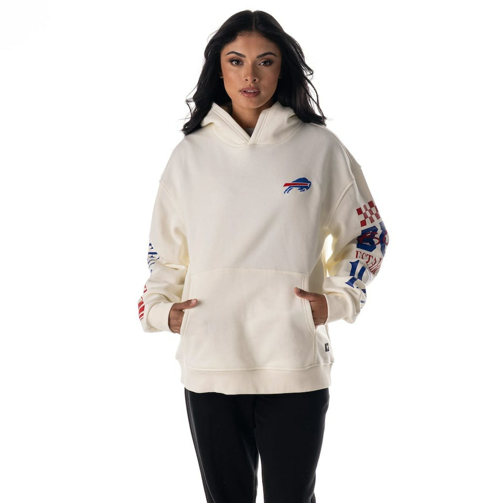 Buffalo Bills The Wild Collective Unisex Stacked Graphic Sleeve Fleece Hoodie - Cream discount
