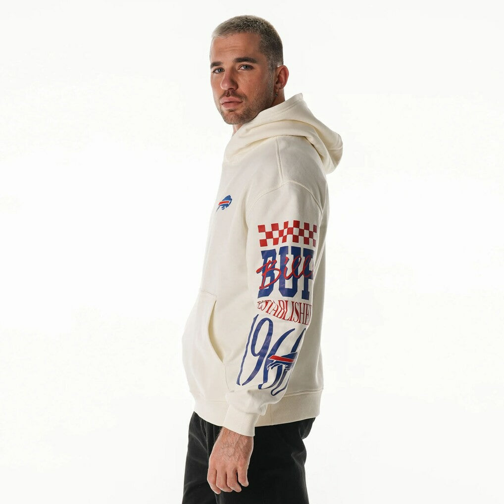 Buffalo Bills The Wild Collective Unisex Stacked Graphic Sleeve Fleece Hoodie - Cream discount