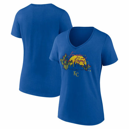 Kansas City Royals Women's Forever Royal Cactus V-Neck T-Shirt - Royal