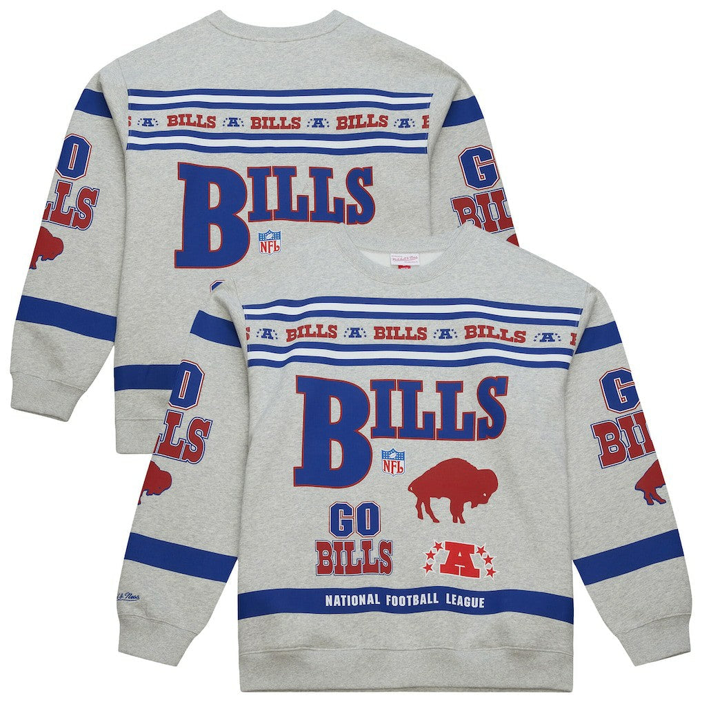 Buffalo Bills All Over Print Vintage Fleece Crewneck Sweatshirt - Heather Gray sale