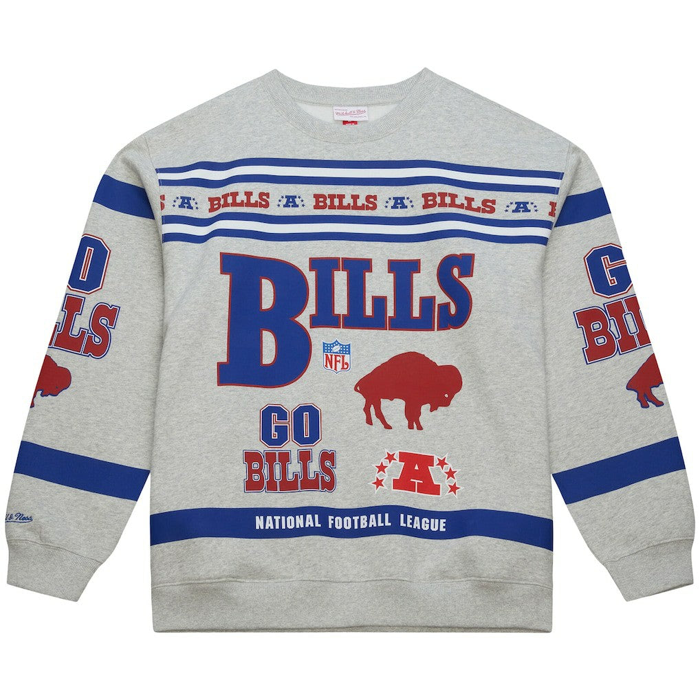 Buffalo Bills All Over Print Vintage Fleece Crewneck Sweatshirt - Heather Gray sale