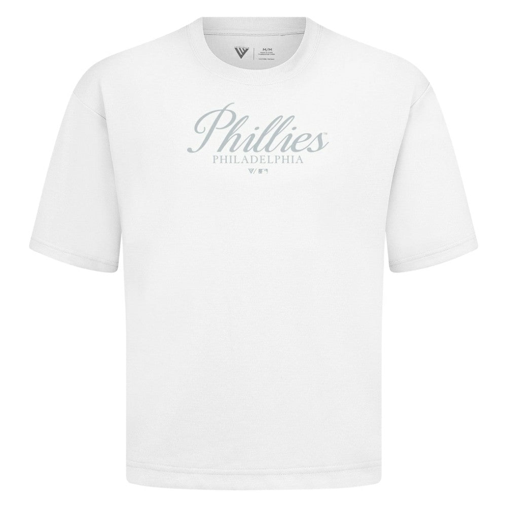 Philadelphia Phillies Levelwear Ethereal Oversized Luxe Signature Knit T-Shirt - White