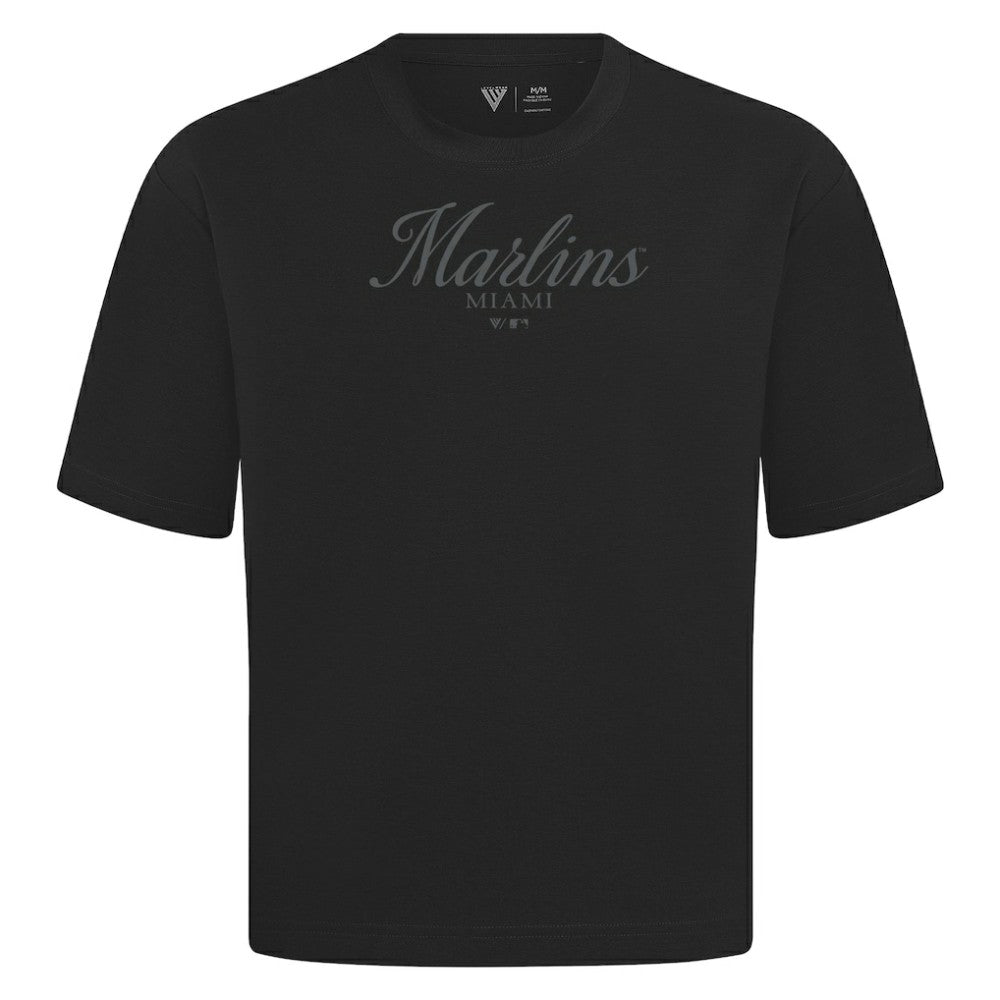 Miami Marlins Levelwear Ethereal Oversized Luxe Signature Knit T-Shirt - Black