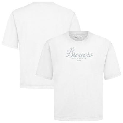 Milwaukee Brewers Levelwear Ethereal Oversized Luxe Signature Knit T-Shirt - White