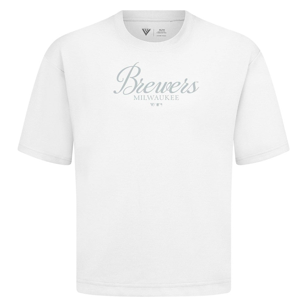 Milwaukee Brewers Levelwear Ethereal Oversized Luxe Signature Knit T-Shirt - White