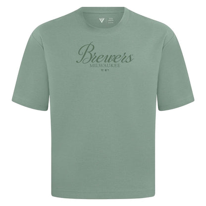 Milwaukee Brewers Levelwear Ethereal Oversized Luxe Signature Knit T-Shirt - Green