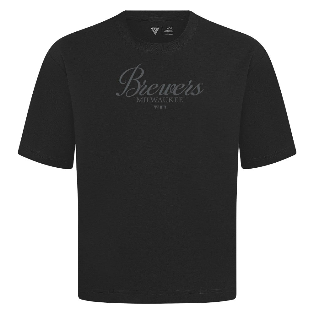 Milwaukee Brewers Levelwear Ethereal Oversized Luxe Signature Knit T-Shirt - Black
