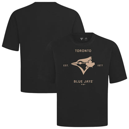 Toronto Blue Jays Levelwear Crossway Oversized Luxe Signature Knit T-Shirt - Black