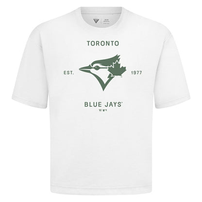 Toronto Blue Jays Levelwear Crossway Oversized Luxe Signature Knit T-Shirt - White