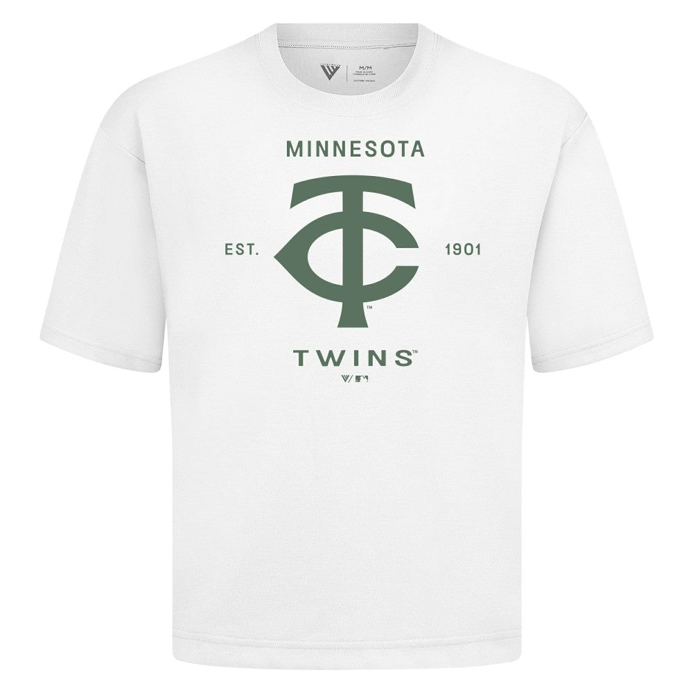 Minnesota Twins Levelwear Crossway Oversized Luxe Signature Knit T-Shirt - White