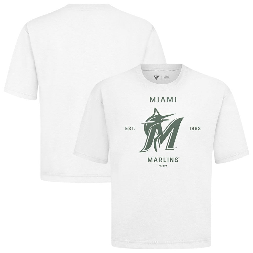Miami Marlins Levelwear Crossway Oversized Luxe Signature Knit T-Shirt - White