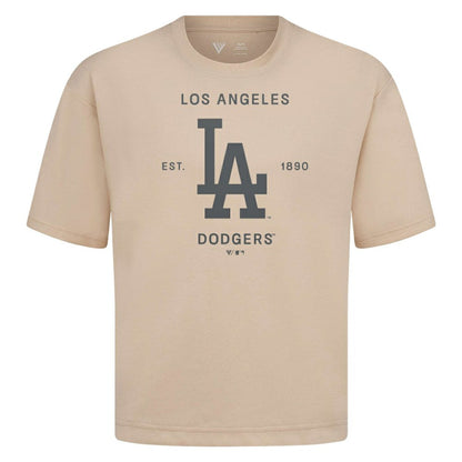 Los Angeles Dodgers Levelwear Crossway Oversized Luxe Signature Knit T-Shirt - Khaki