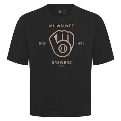 Milwaukee Brewers Levelwear Crossway Oversized Luxe Signature Knit T-Shirt - Black