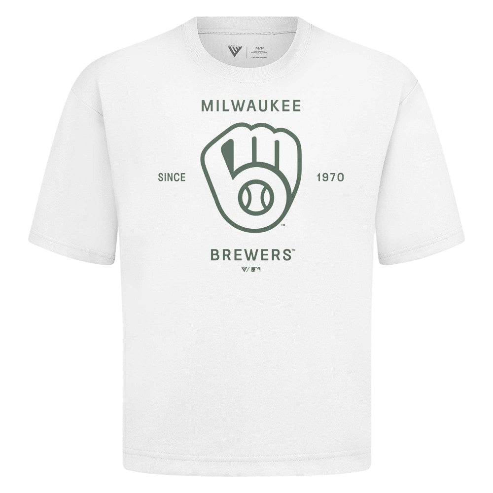 Milwaukee Brewers Levelwear Crossway Oversized Luxe Signature Knit T-Shirt - White