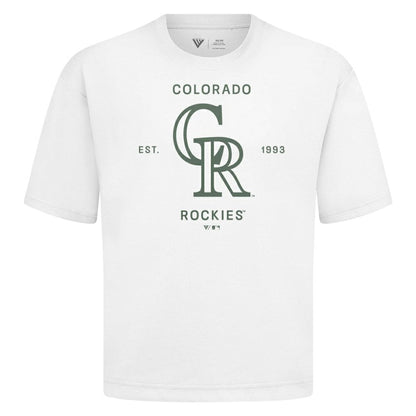 Colorado Rockies Levelwear Crossway Oversized Luxe Signature Knit T-Shirt - White