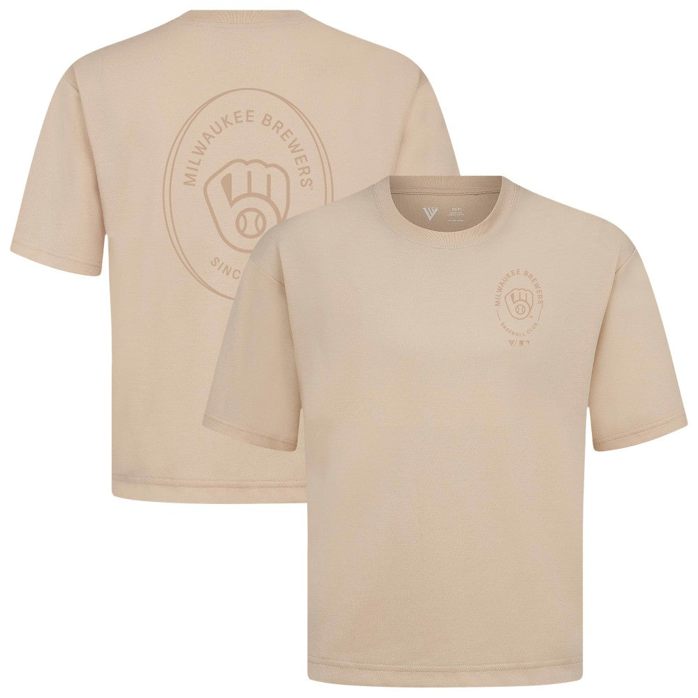 Milwaukee Brewers Levelwear Signet Oversized Luxe Signature Knit T-Shirt - Khaki