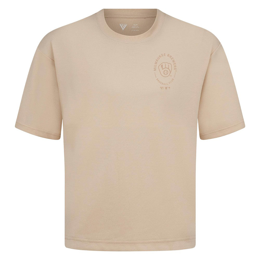 Milwaukee Brewers Levelwear Signet Oversized Luxe Signature Knit T-Shirt - Khaki