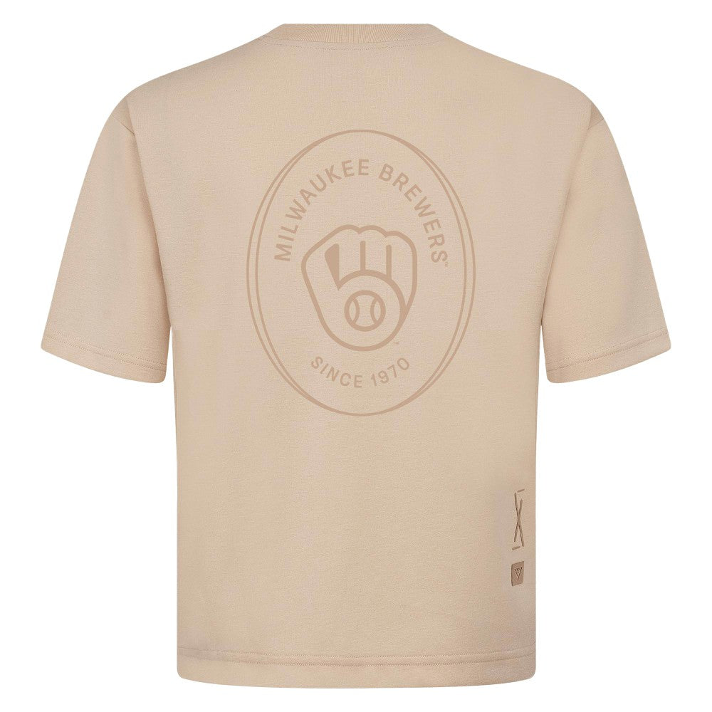 Milwaukee Brewers Levelwear Signet Oversized Luxe Signature Knit T-Shirt - Khaki