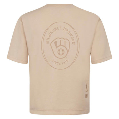 Milwaukee Brewers Levelwear Signet Oversized Luxe Signature Knit T-Shirt - Khaki