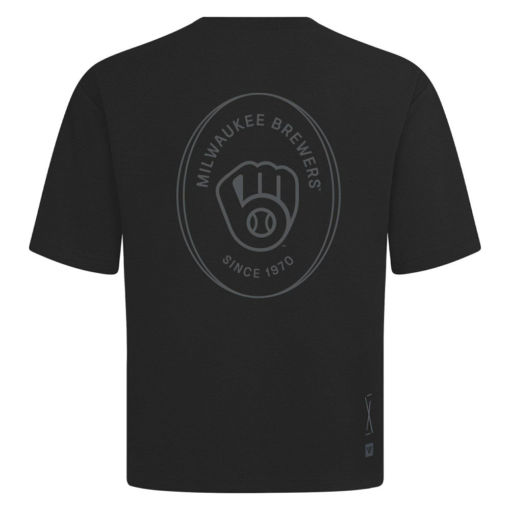 Milwaukee Brewers Levelwear Signet Oversized Luxe Signature Knit T-Shirt - Black
