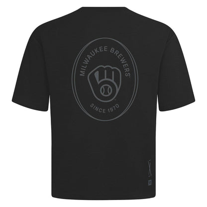 Milwaukee Brewers Levelwear Signet Oversized Luxe Signature Knit T-Shirt - Black