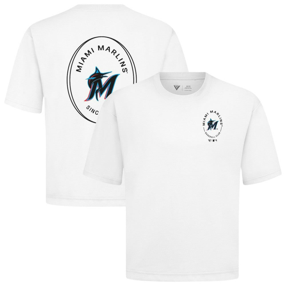 Miami Marlins Levelwear Signet Oversized Luxe Signature Knit T-Shirt - White