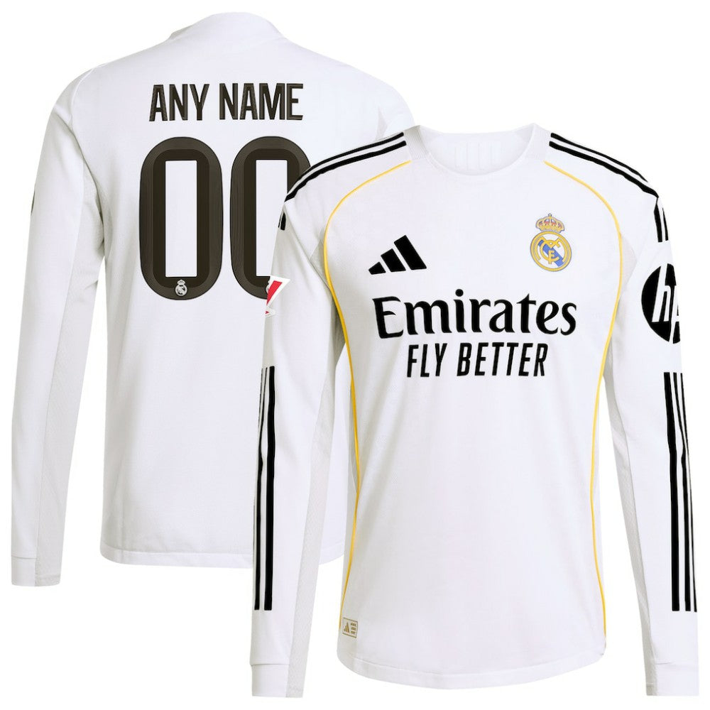 Real Madrid 2025/26 Home Long Sleeve Custom Jersey - White | Adidas for sale