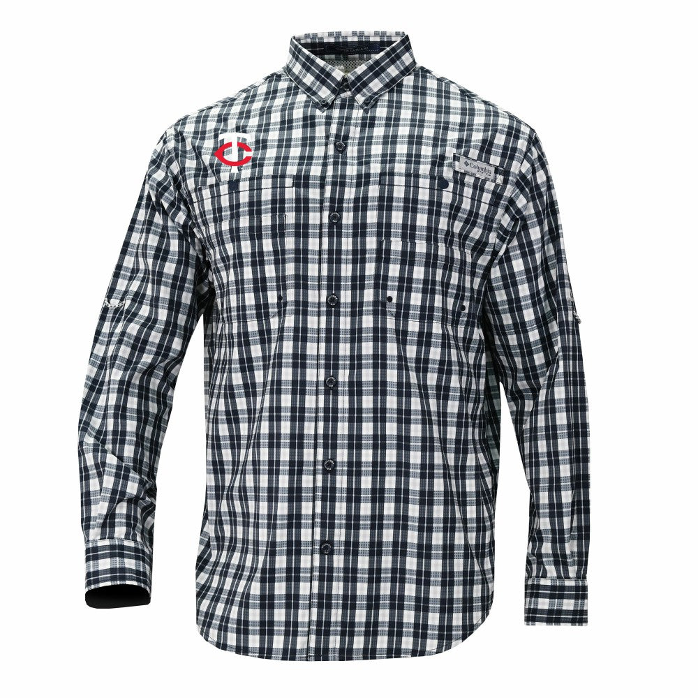 Minnesota Twins Super Tamiami Omni-Shade Long Sleeve Button-Down Shirt - Navy | Columbia