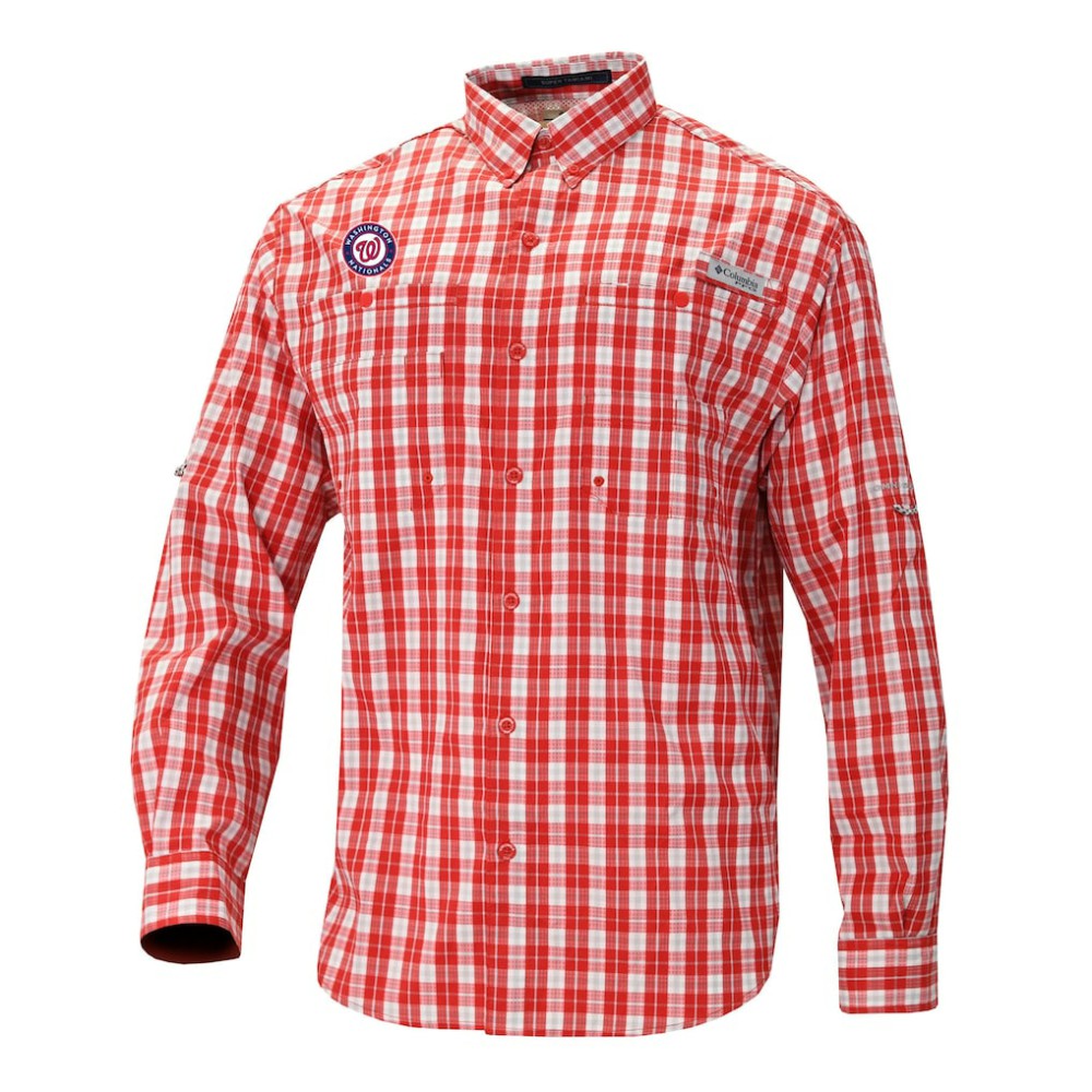 Washington Nationals Super Tamiami Omni-Shade Long Sleeve Button-Down Shirt - Red | Columbia