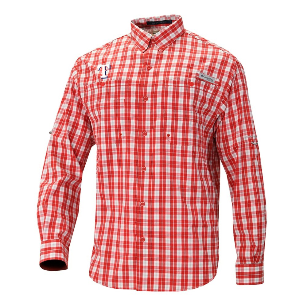 Texas Rangers Super Tamiami Omni-Shade Long Sleeve Button-Down Shirt - Red | Columbia