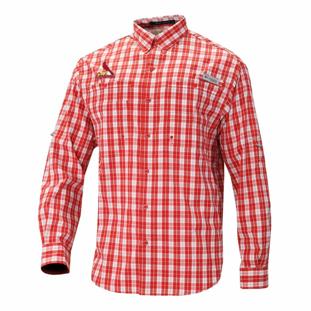 St. Louis Cardinals Super Tamiami Omni-Shade Long Sleeve Button-Down Shirt - Red | Columbia