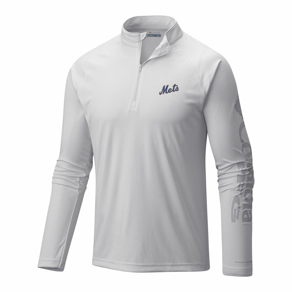 New York Mets Terminal Tackle Omni-Wick Raglan Quarter-Zip Pullover - White | Columbia