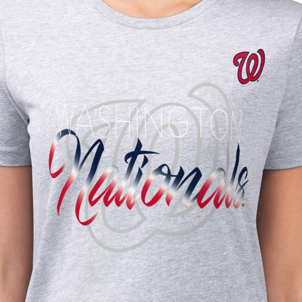 Washington Nationals G-III 4Her by Carl Banks Women's Super-Slim Fit Lightweight Shadow Logo Graphic T-Shirt - Heather Gray