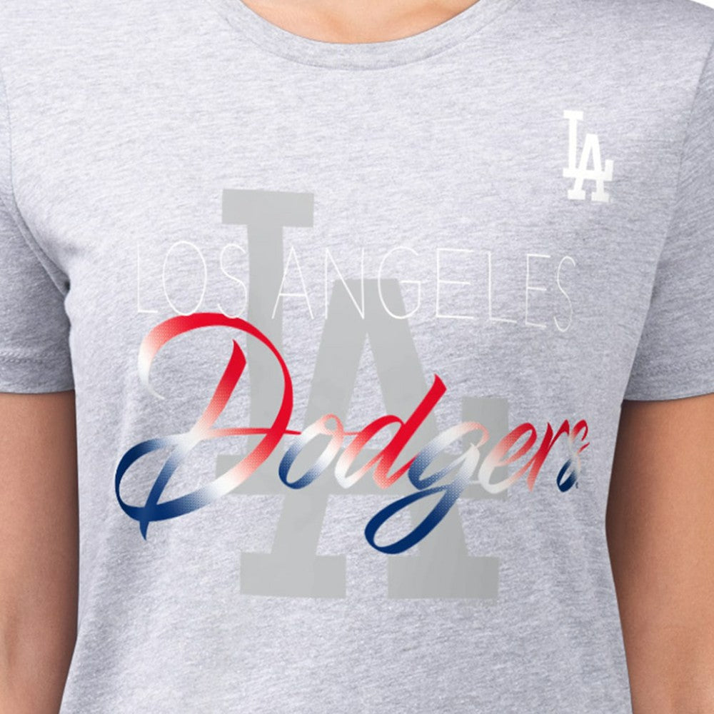 Los Angeles Dodgers G-III 4Her by Carl Banks Women's Super-Slim Fit Lightweight Shadow Logo Graphic T-Shirt - Heather Gray