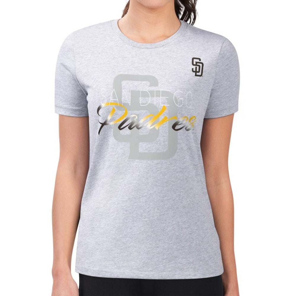 San Diego Padres G-III 4Her by Carl Banks Women's Super-Slim Fit Lightweight Shadow Logo Graphic T-Shirt - Heather Gray